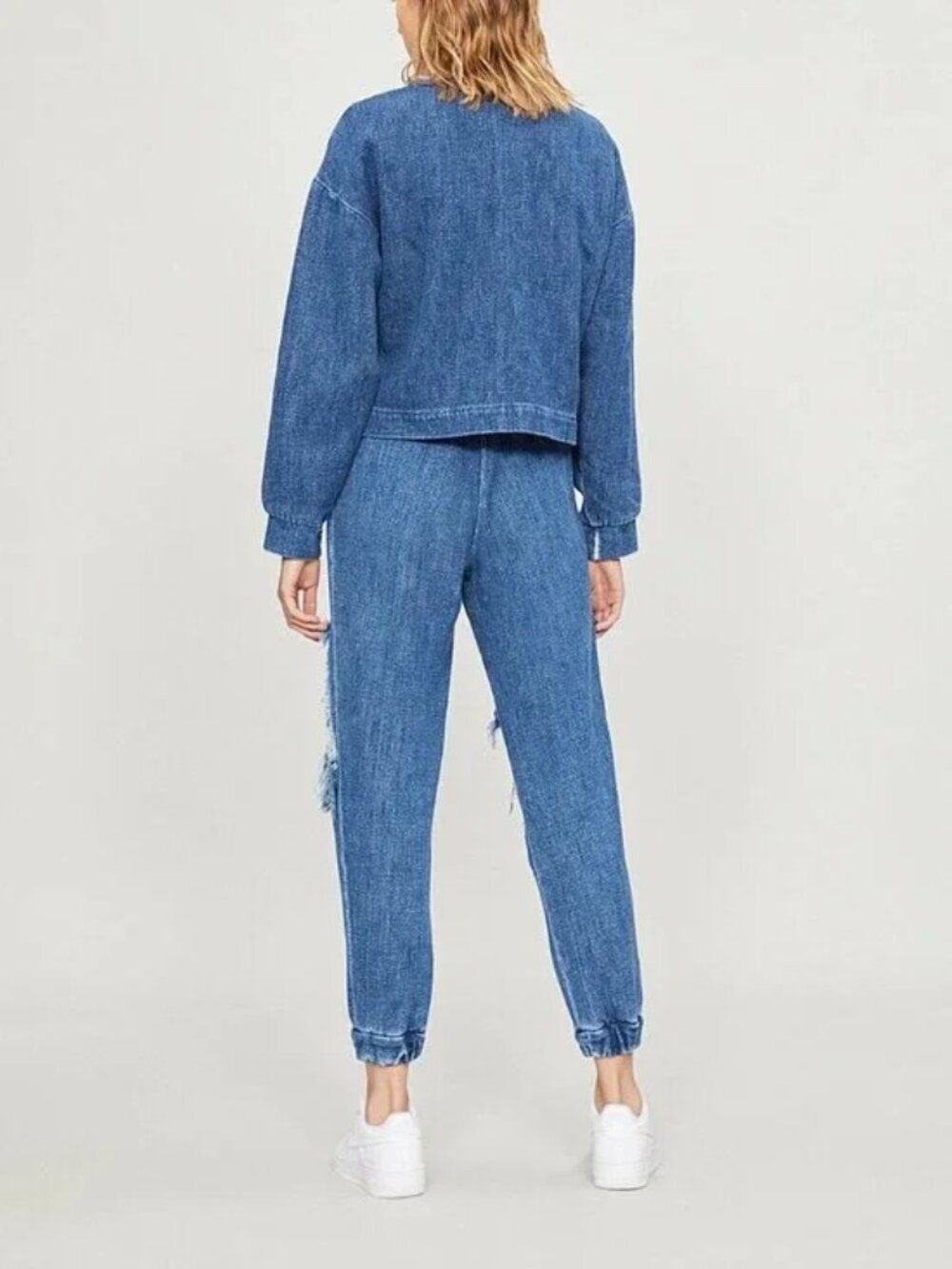 Designer Fall-Winter 2018 Ready-To-Wear Collection Distressed Denim Top Sweater - Picture 4 of 16